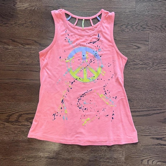 Vintage Tops - ⭐y2k vintage women's neon coral peace sign graphic tank small